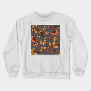 Autumn Leaves Pattern Design Gray Background Crewneck Sweatshirt